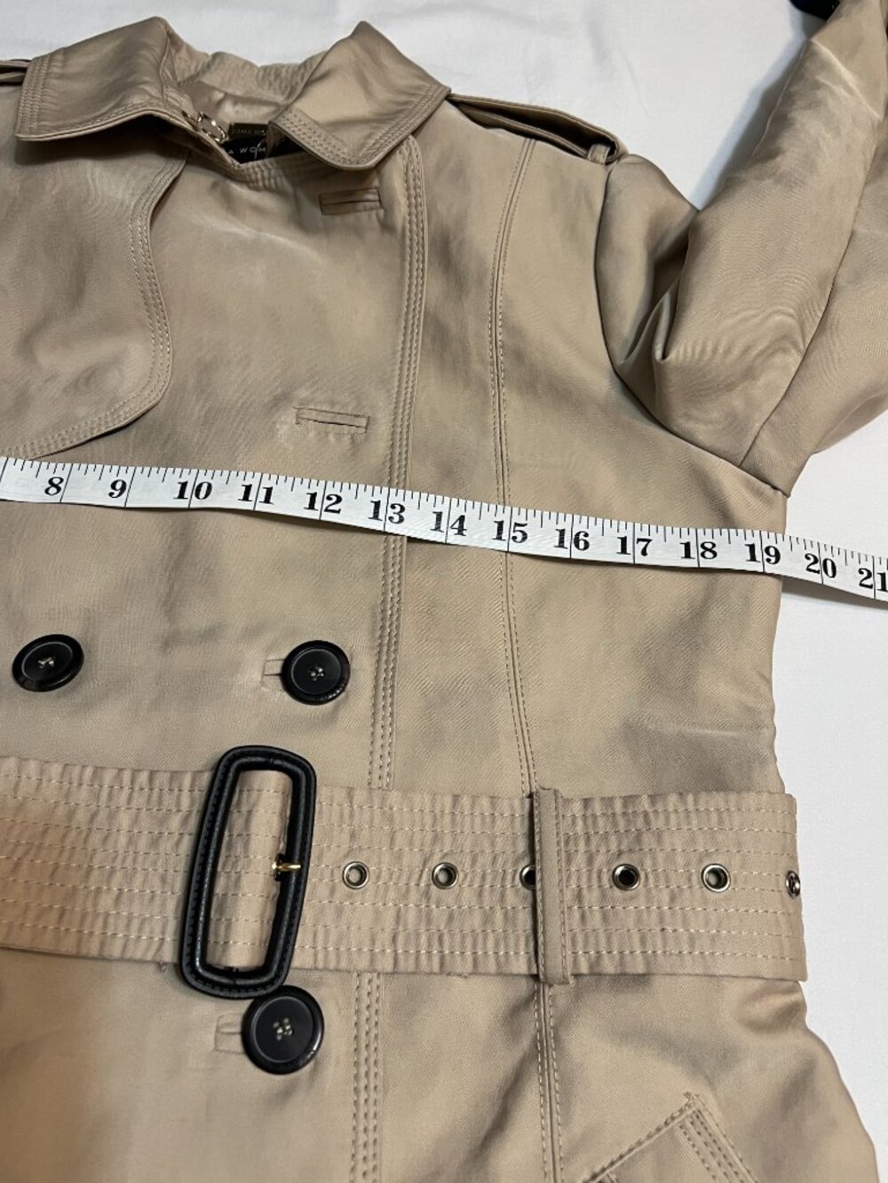 ZARA WOMAN Trench Coat Womens M Beige Belted Double Breasted Jacket Khaki - Picture 6 of 13